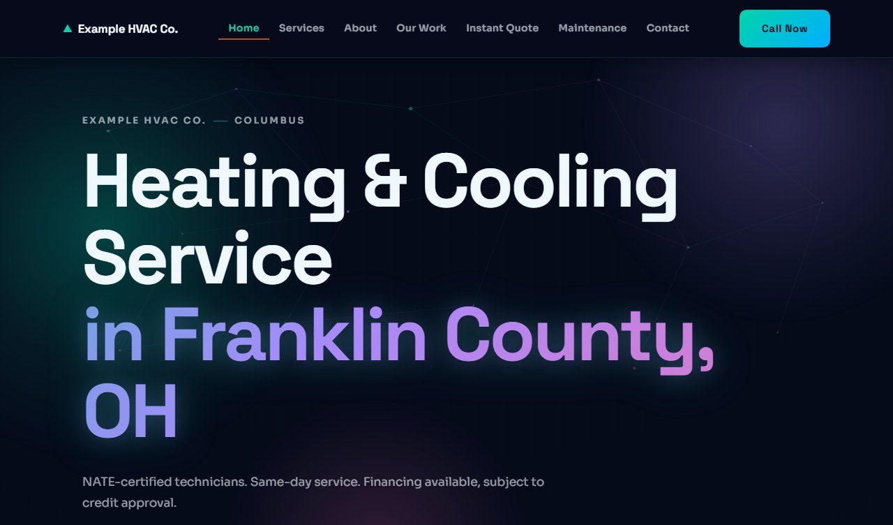 Sample hvac website design, Aurora style