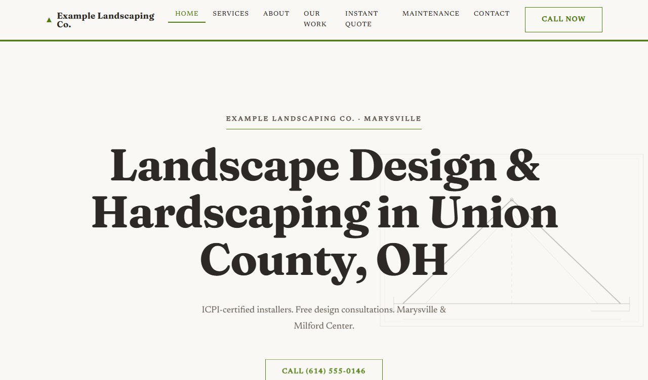 Sample landscaping website design, Atelier style