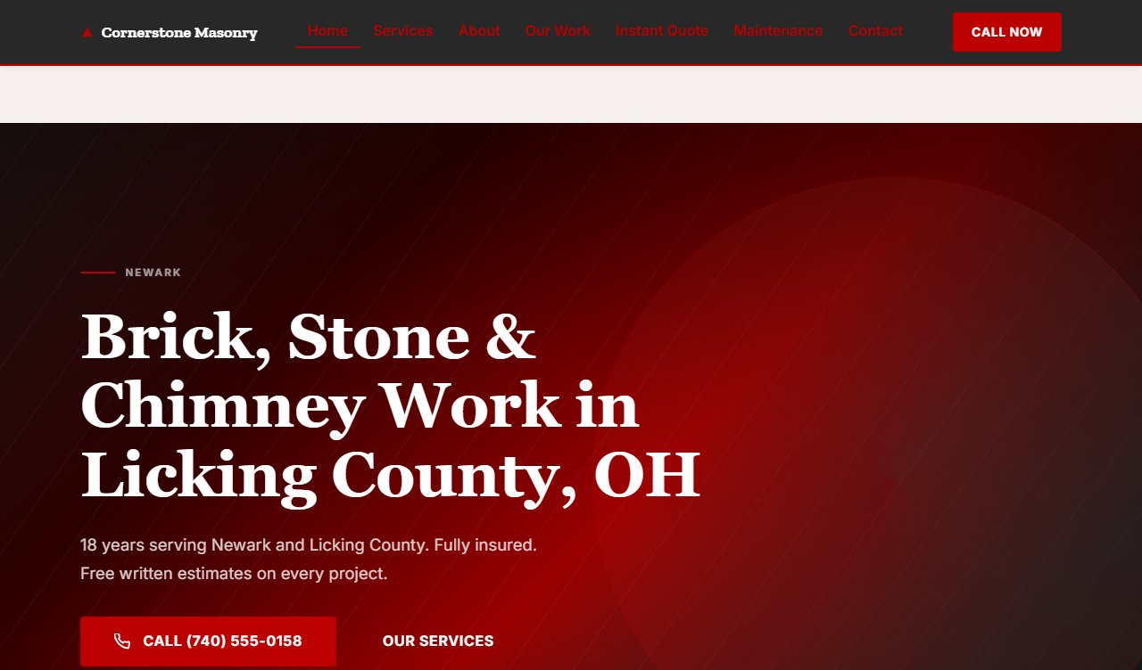 Sample masonry website design, Gameday style