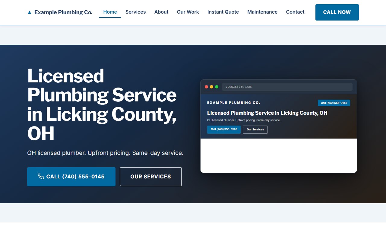 Sample plumbing website design, Bold style